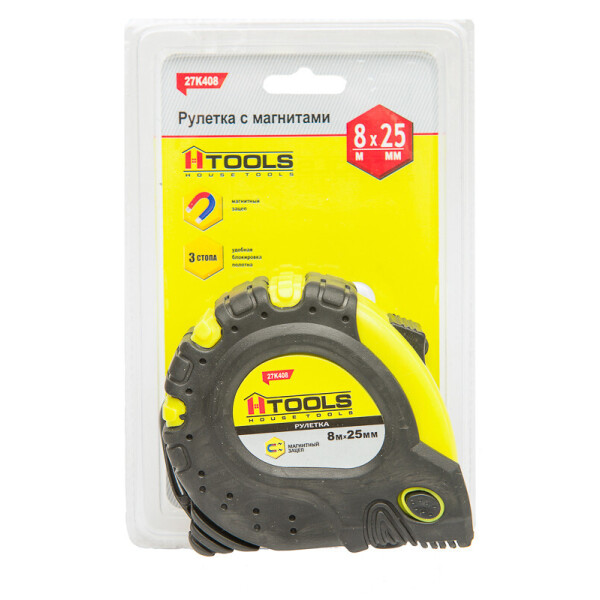 

Рулетка с магнитами, 3 фиксатора, 8 м*25 мм HTools, 27K408
