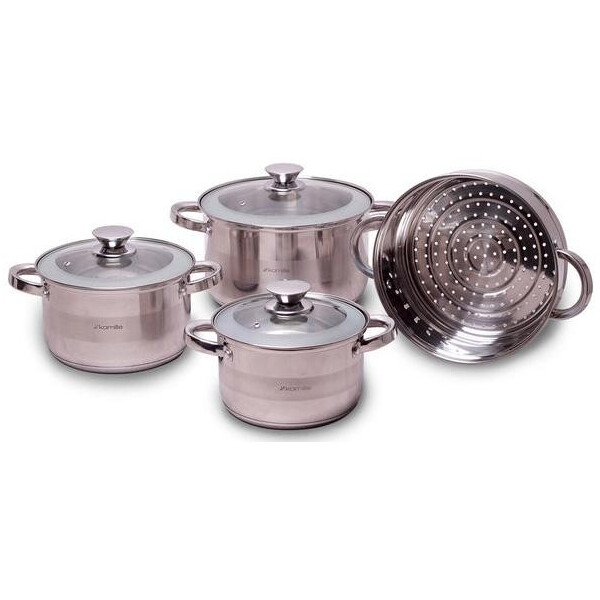 

Набор 3 кастрюли Springfield 2.9л, 3.9л, 6.5л с крышками + пароварка Ø24см Kamille KM-4502S