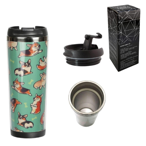 

Термокружка Ziz Песики с дизайном вакуумная с металлической колбой и закручивающейся крышкой 380 мл