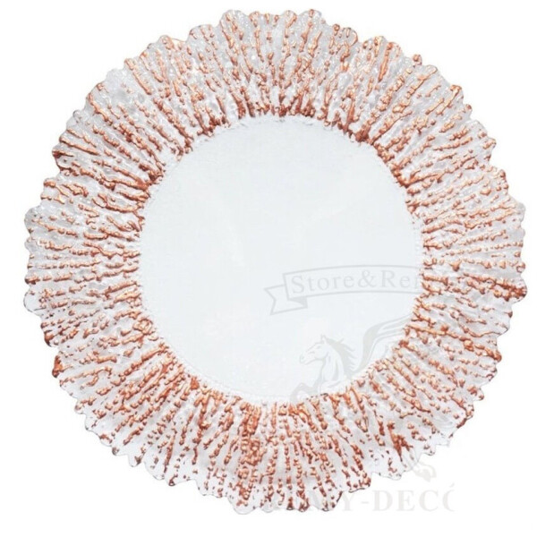

Подставная тарелка REMY-DECOR Коралл стеклянная с красно-золотым краем 33см