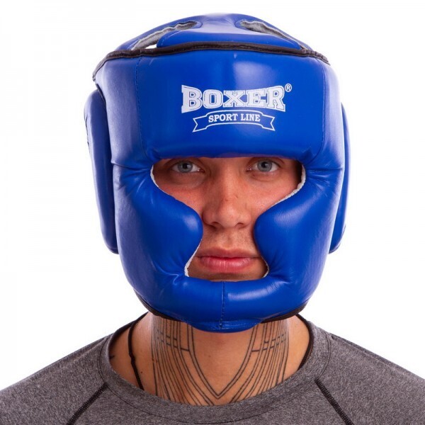 

Шлем боксерский с полной защитой кожаный BOXER 2033 Элит р-р L синий