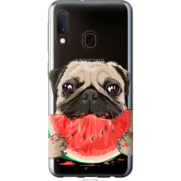 

Чехол на Samsung Galaxy A20e A202F Мопс и арбуз