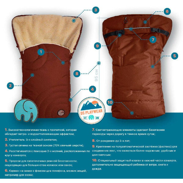 

Теплый конверт Добрый Сон для зимних прогулок линейка DS PlayWear Cosy шоколадный (11-01 / 7)