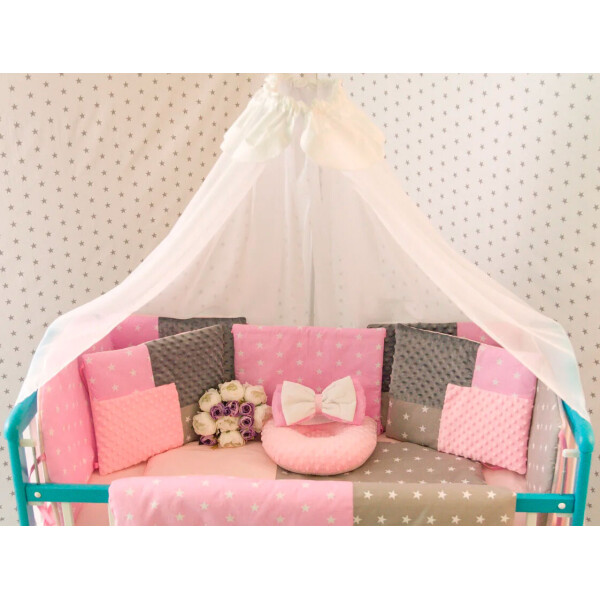 

Защитные бортики в кроватку Добрый Сон от комплекта Есо 3 Minky 8 шт серо-розовые звезды (1-03-1/4)