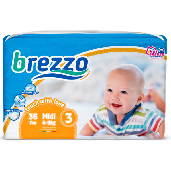 

Подгузники Brezzo Midi (4-9 кг), 36 шт (4820220090027)