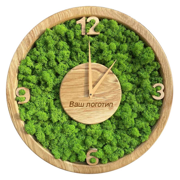 Акція на Настенные часы из мха SO Green Соу Грин деревянные с лого и цифрами 20 см (00734/20) від Allo UA