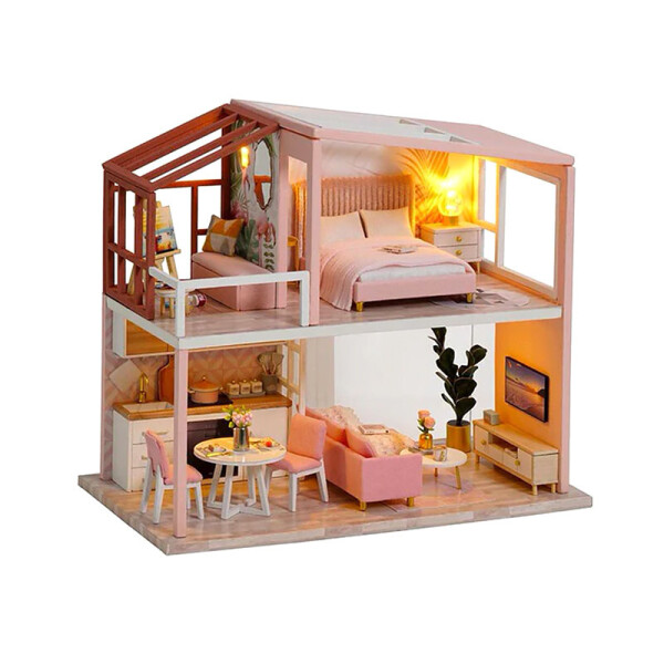 

Кукольный дом конструктор DIY Cute Room QL-003-B Розовый Лофт 3D Румбокс