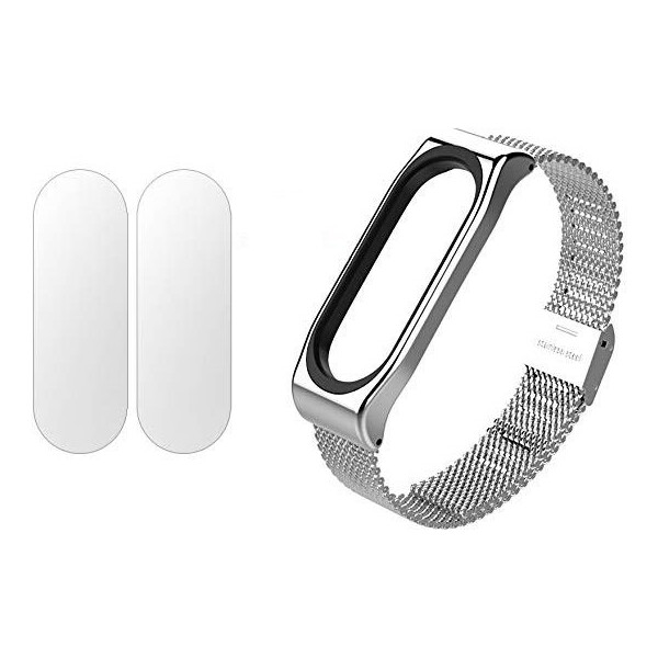 

Ремешок MiJobs металлический для Mi Band 4/3 + защитная пленка - Серебро