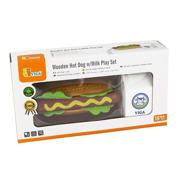 

Игрушечные продукты Viga Toys Деревянные & # 039; деревянные хот-дог и молоко (51601)