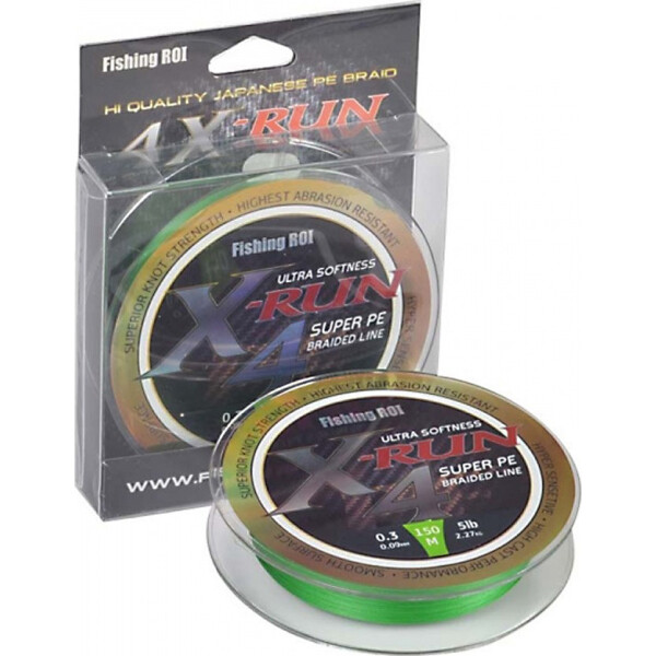 

Шнур Fishing ROI X-Run Braid 4PE 150м 0,09мм 2.27кг цвет-Grass Green (721-02-03)