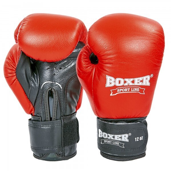

Перчатки боксерские кожаные на липучке BOXER 2023,р-р 10 красный-черный