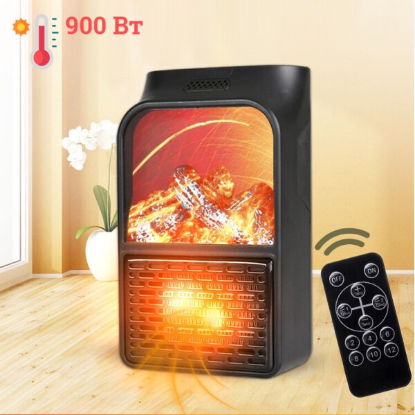 

Портативный тепловентилятор электрический с имитацией пламени Flame Heater Warmer дуйка обогреватель камин с пультом 900 Вт