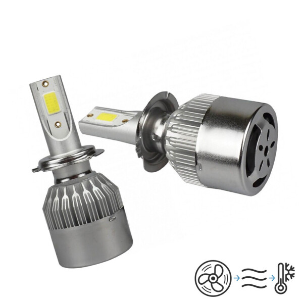 

Комплект LED ламп автомобильный HeadLight C6 H7 12-24В COB с активным охлаждением с радиатором Белая упаковка
