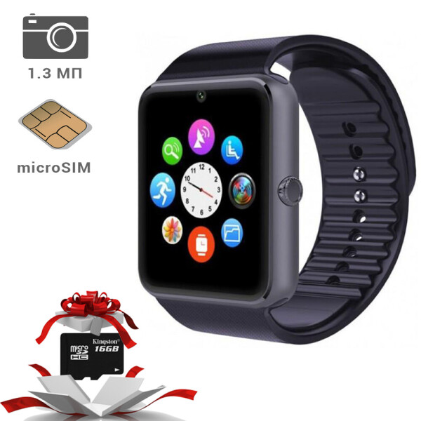 

Смарт-часы Uwatch Smart Watch GT-08 Bluetooth умные часы с поддержкой SIM Черный + карта 16Гб