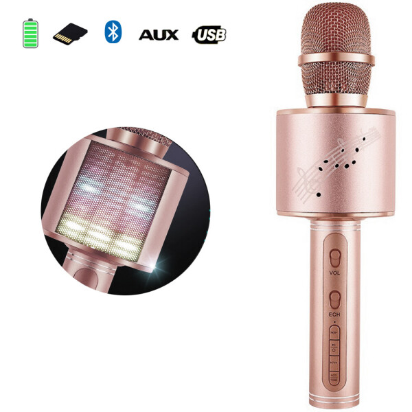 Акція на Беспроводной Bluetooth микрофон с колонкой 2в1 Karaoke YS-66 с функцией ЭХО смены голоса фонограммой и disco подсветкой Розовый від Allo UA