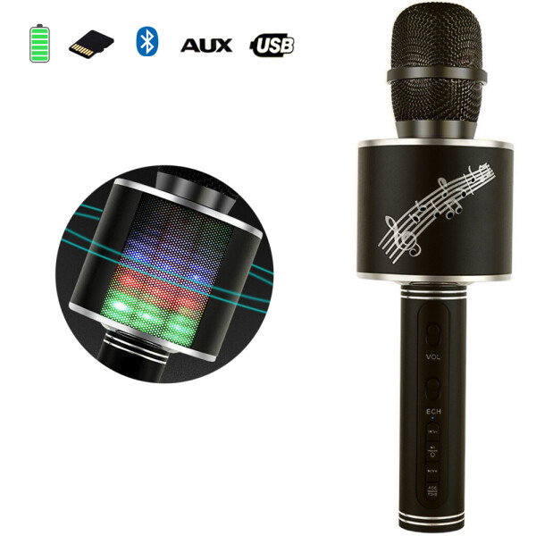 

Беспроводной Bluetooth микрофон с колонкой 2в1 Karaoke YS-66 с функцией ЭХО смены голоса фонограммой и disco подсветкой Черный