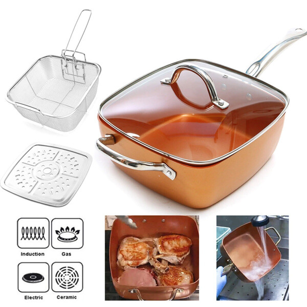 

Сковорода универсальная + пароварка-фритюрница 3в1 Cook Master кухонный сотейник с керамическим антипригарным покрытием и корзиной для фритюра