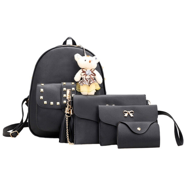 

Рюкзак женский Teddy Back Pack Bag с набором маленьких сумок и кошельком 4 в 1 Черный