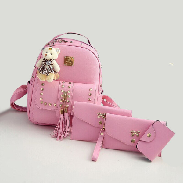 

Рюкзак женский Teddy Back Pack Bag с набором маленьких сумок и кошельком 4 в 1 Розовый