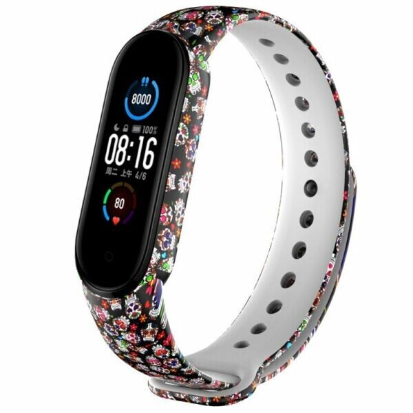 

Ремешок Deexe Style Strap для Xiaomi Mi Band 5 - Colorful Skull