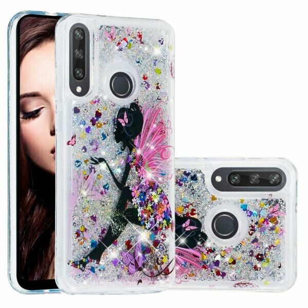 Силиконовая (TPU) накладка Deexe Fashion Glitter для Huawei Y6p - Girl and Butterfly