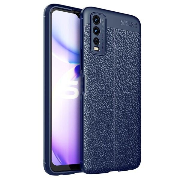 

Защитный чехол Deexe Leather Cover для VIVO Y20 - Blue