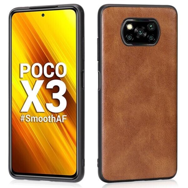 

Защитный чехол Deexe Leather Back Cover для Xiaomi Poco X3 - Brown