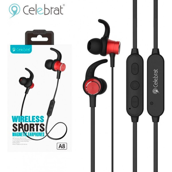 

Bluetooth наушники с микрофоном Celebrat A8 черно-красные (39384)