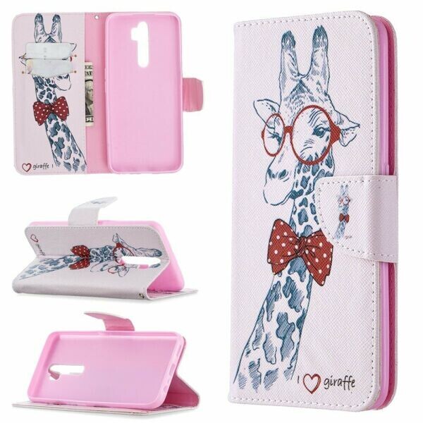 

Чехол-книжка Deexe Color Wallet для OPPO A5 2020 / A9 2020 - Adorable Giraffe Wearing Glasses