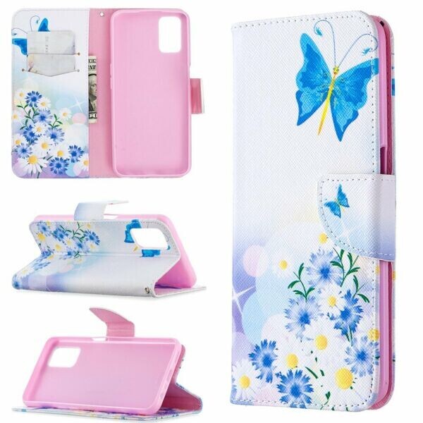 

Чехол-книжка Deexe Color Wallet для OPPO A52 / A72 / A92 - Blue Butterfly and Flowers