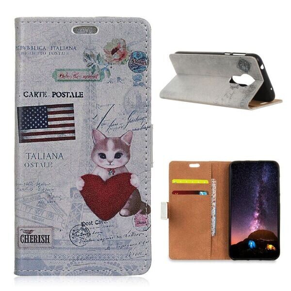 

Чехол Deexe Life Style Wallet для Nokia 3.4 - Cat Holding Heart and American Flag