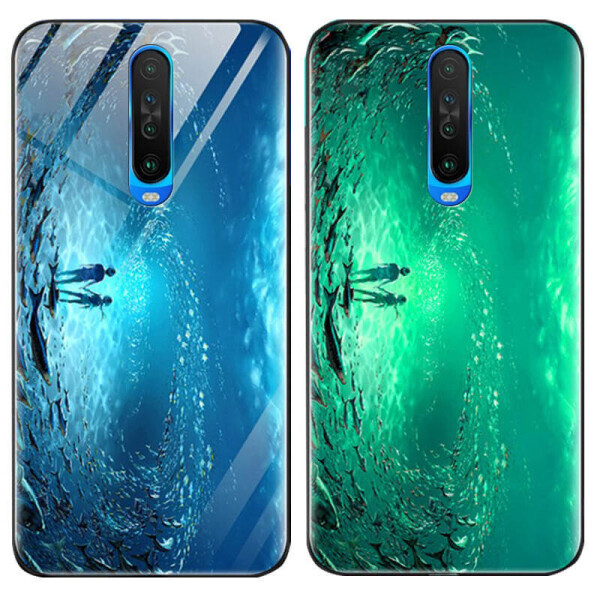 

TPU+Glass чехол светящийся в темноте для Xiaomi Redmi K30 / Poco X2 Под водой / Голубой