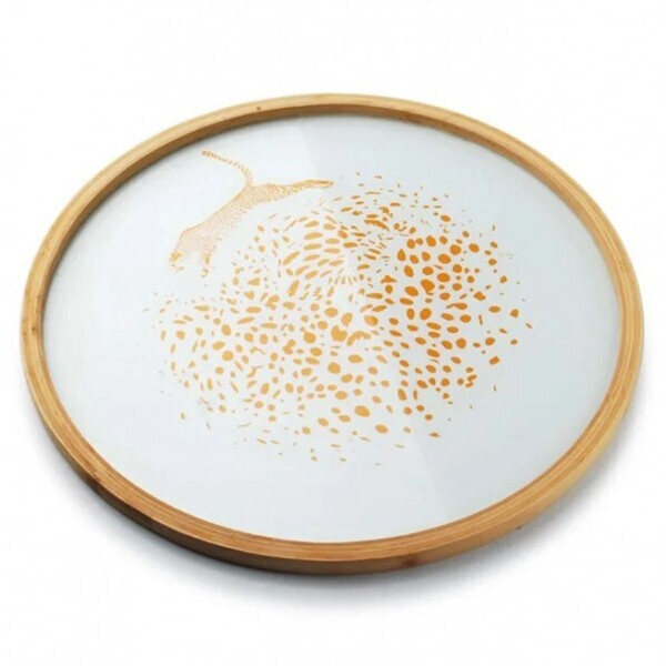 

Поднос стеклянный круглый Lampart Gold 38 см. Flora 30408