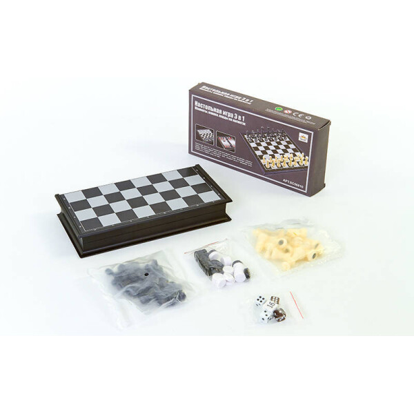 

Шахматы, шашки, нарды 3 в 1 дорожные пластиковые магнитные Zelart SC58810 Черный-белый
