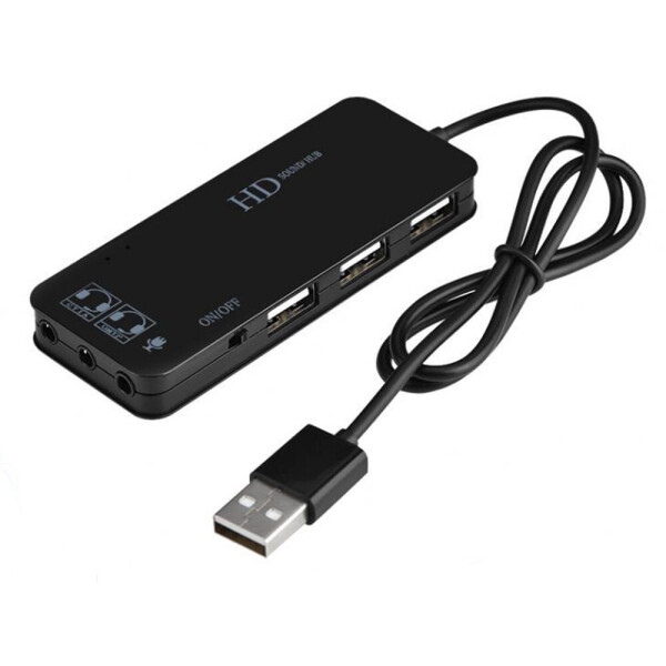 Акція на Звуковая карта Digital USB + хаб на 3 порта USB 2.0 HD внешняя Черный (1003-901-01) від Allo UA
