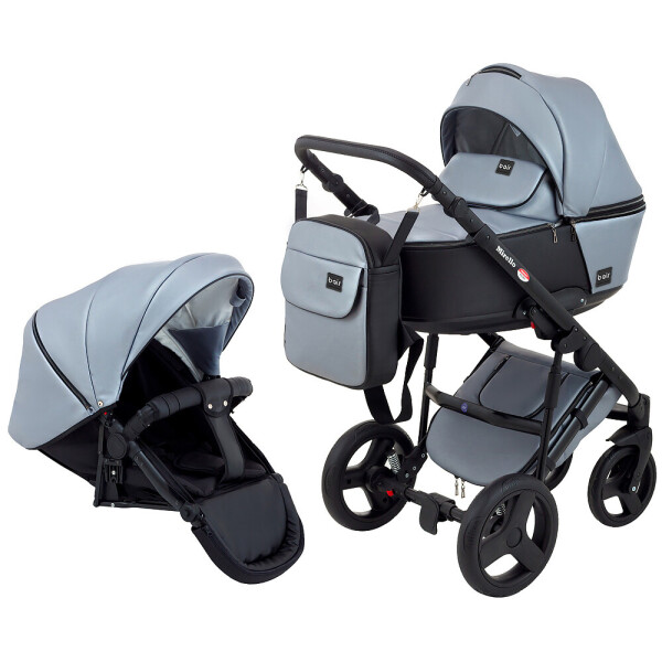 

Коляска 2 в 1 Bair Mirello Plus кожа 100% MP-32 серый перламутр - черный