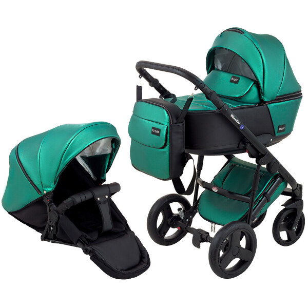 

Коляска 2 в 1 Bair Mirello Plus кожа 100% MP-35 зелёный перламутр - черный