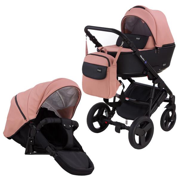 

Коляска 2 в 1 Bair Mirello кожа 100% М-02/30 розовый (пудра) - черный