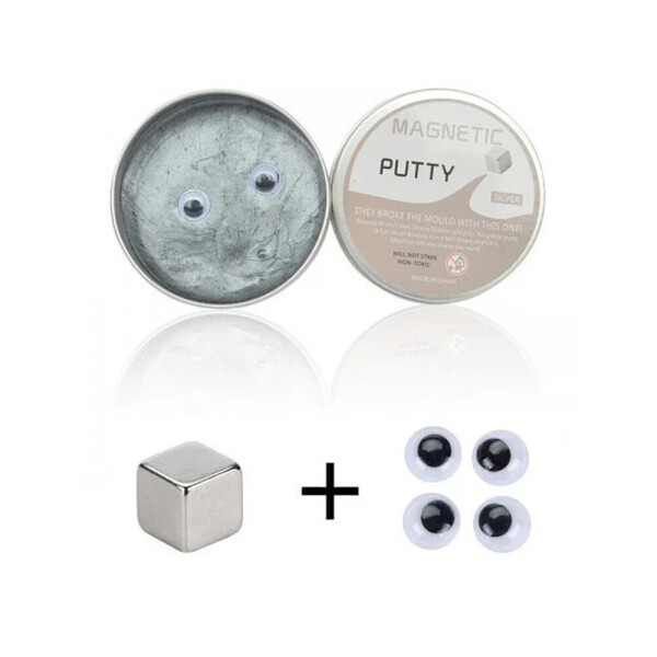 

Пластилин магнитный Magnetic Putty В металлическом боксе магнит 4 глаза Серебристый (1007-335-05)