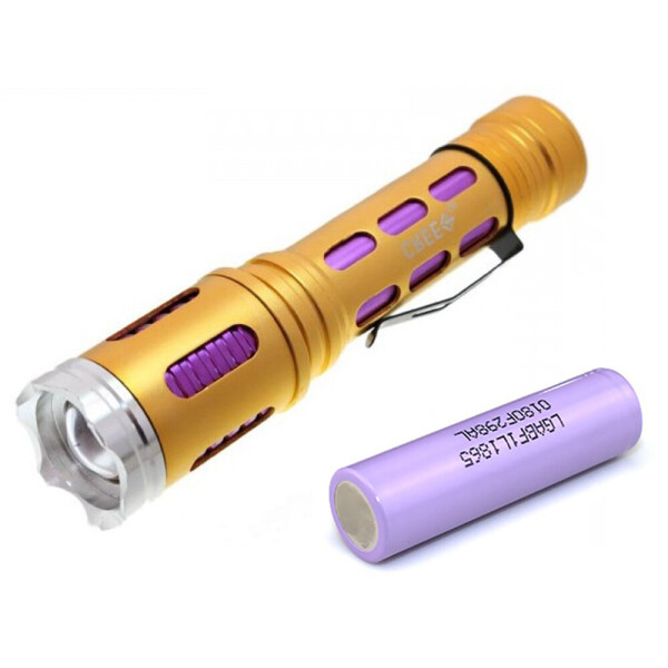 

Фонарь Police 1693-XPE, ЗУ 220V, zoom, Box + Оригинальный аккумулятор LG 18650 3400 mAh Золотой (1006-978-00)
