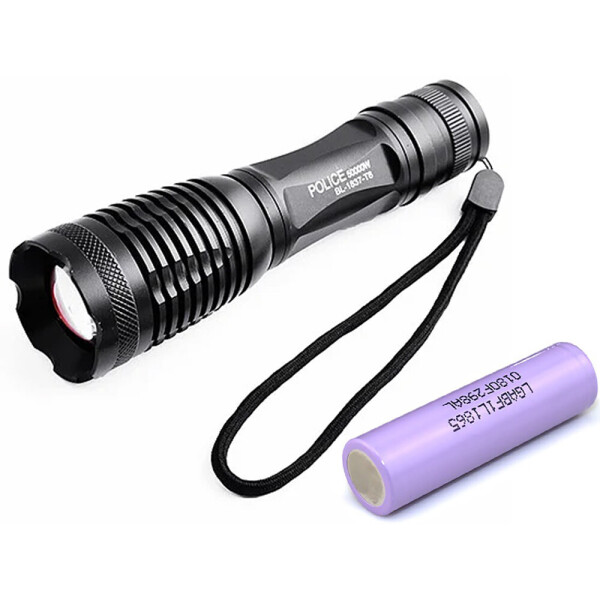 

Фонарь Police Q1837-T6, под ружье, ЗУ 220V, zoom, Box + Оригинальный аккумулятор LG 18650 3400 mAh Черный (1006-992-00)