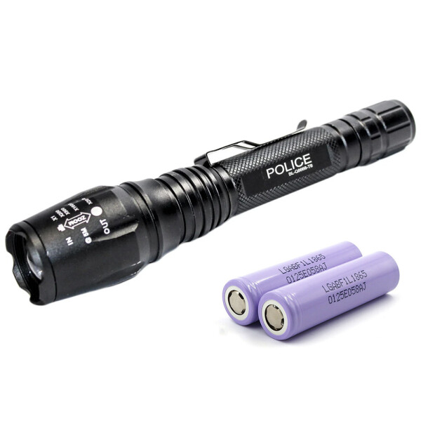 

Фонарь Police Q8668-T6, ЗУ 220V, под ружье, zoom, Box + 2 х Оригинальный аккумулятор LG 18650 3400 mAh Черный (1006-995-00)