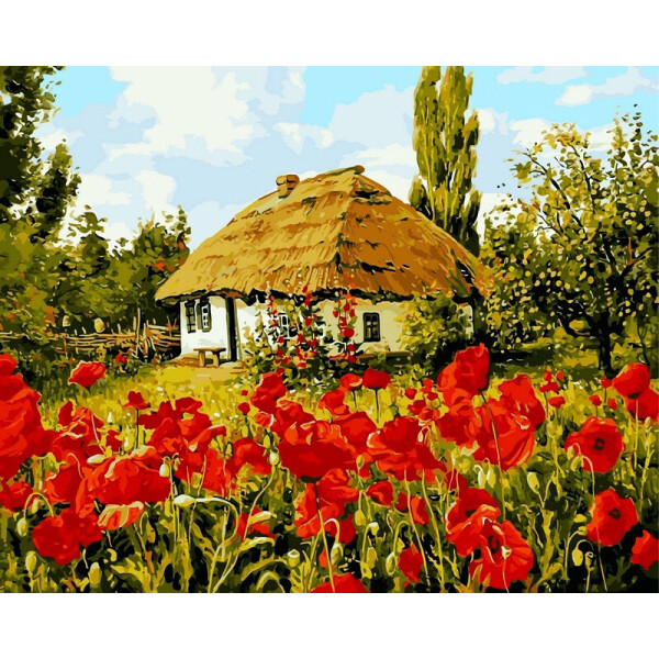 

Картина по номерам DIY Babylon Premium Домик в маках (NB355) 40х50 см. На цветном холсте (157223)