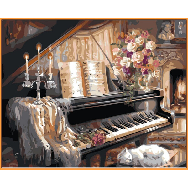 

Картина по номерам (NB124R) Музыкальный вечер у камина (в раме), 40 х 50 см, DIY Babylon Premium