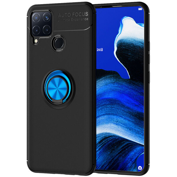 

TPU чехол Deen ColorRing под магнитный держатель (opp) для Realme C15 / C12 Черный / Синий (9609745)