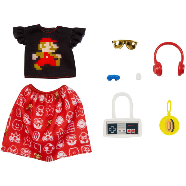 

Одежда для кукол Барби Barbie Storytelling Fashion Pack of Doll Clothes Super Mario: Graphic Top, Print Skirt GJG46
