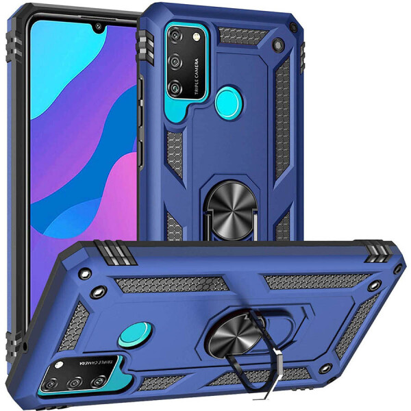 

Ударопрочный чехол Serge Ring магнитный держатель для Huawei Y6p / Honor 9a Темно-синий (8684934)