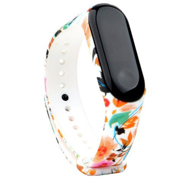 Силиконовый ремешок с рисунком для Xiaomi Mi Band 5 Цветы и Листья/Белый (9503834)