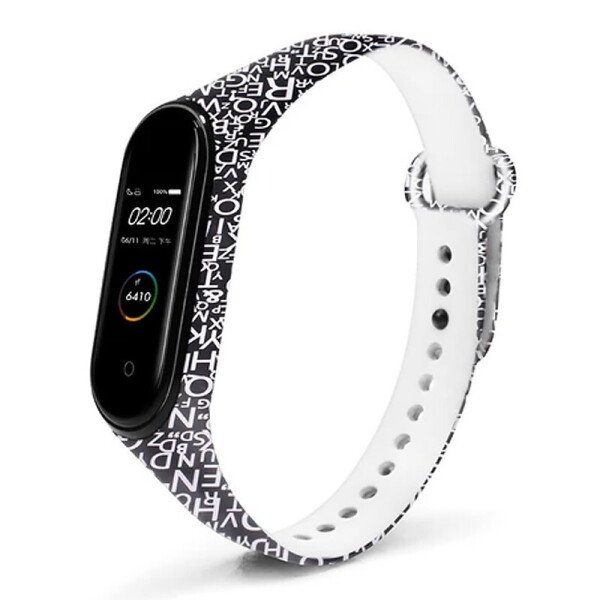 

Силиконовый ремешок с рисунком для Xiaomi Mi Band 5 Алфавит/Черный (2697806)