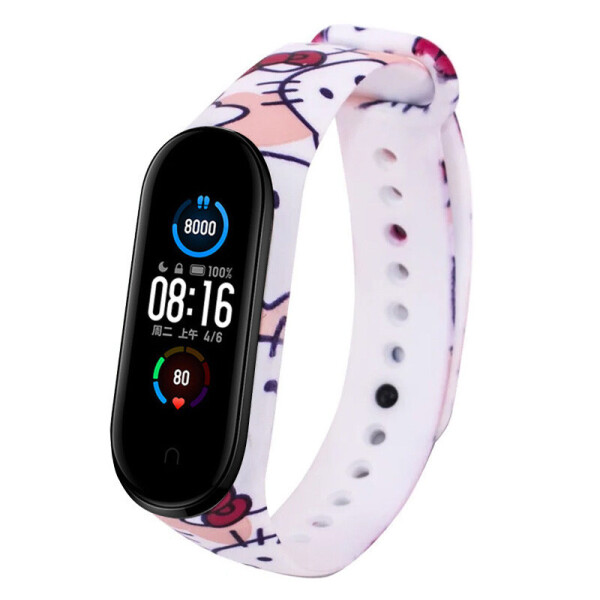 

Силиконовый ремешок с рисунком для Xiaomi Mi Band 5 Hello Kitty/Белый (8433404)